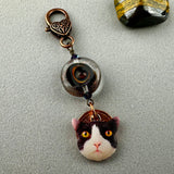 LUCKY PENNY CHARM WITH HANDMADE GLASS BEAD AND CAT CHARM II