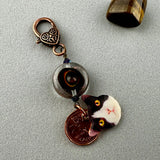 LUCKY PENNY CHARM WITH HANDMADE GLASS BEAD AND CAT CHARM II