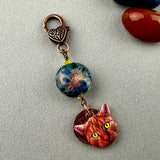 LUCKY PENNY CHARM WITH HANDMADE GLASS BEAD AND CAT CHARM