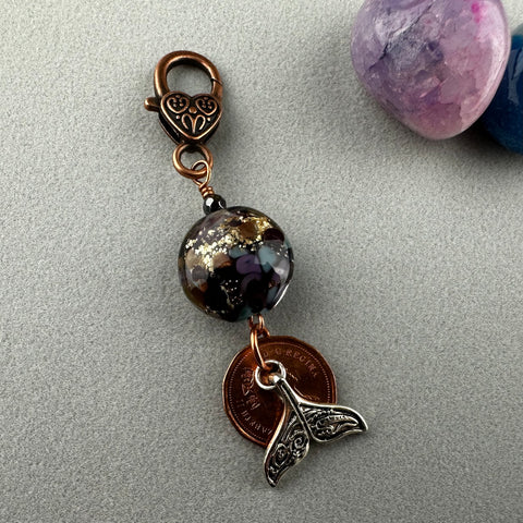 LUCKY PENNY CHARM WITH HANDMADE GLASS BEAD AND HEART CHARM III
