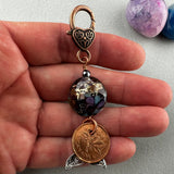 LUCKY PENNY CHARM WITH HANDMADE GLASS BEAD AND A WHALE'S TAIL CHARM