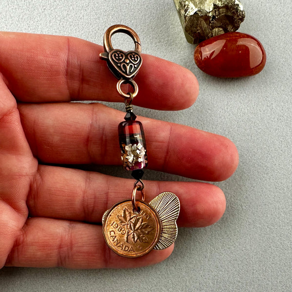 LUCKY PENNY CHARM WITH HANDMADE GLASS BEAD AND BUTTERFLY CHARM II