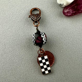 LUCKY PENNY CHARM WITH HANDMADE GLASS BEAD AND CHECKER CHARM