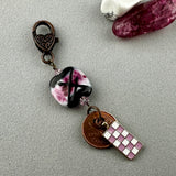 LUCKY PENNY CHARM WITH HANDMADE GLASS BEAD AND CHECKER CHARM II