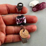 LUCKY PENNY CHARM WITH HANDMADE GLASS BEAD AND CHECKER CHARM II