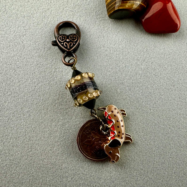 LUCKY PENNY CHARM WITH HANDMADE GLASS BEAD AND HOT DOG CHARM