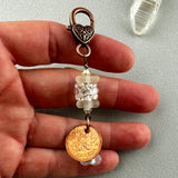 LUCKY PENNY CHARM WITH HANDMADE GLASS BEAD AND GUMMY BEAR CHARM