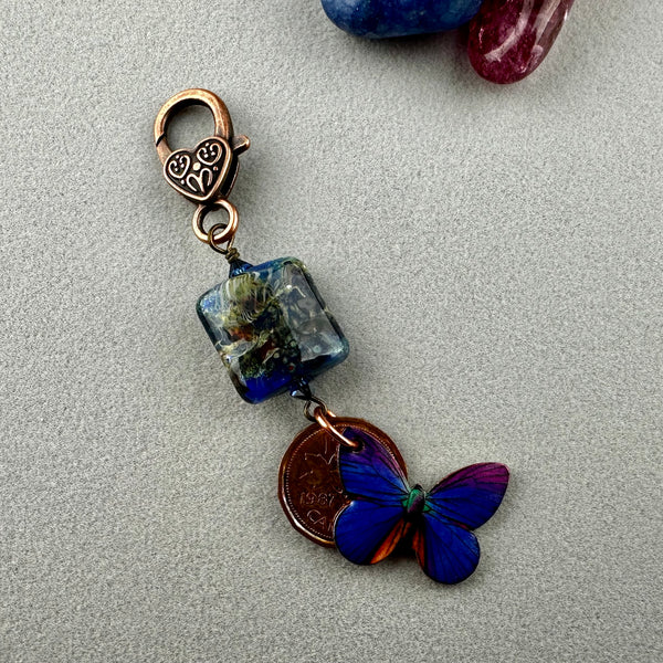 LUCKY PENNY CHARM WITH HANDMADE GLASS BEAD AND BUTTERFLY CHARM III