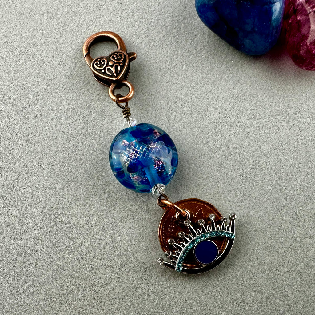 LUCKY PENNY CHARM WITH HANDMADE GLASS BEAD AND EVIL EYE CHARM II