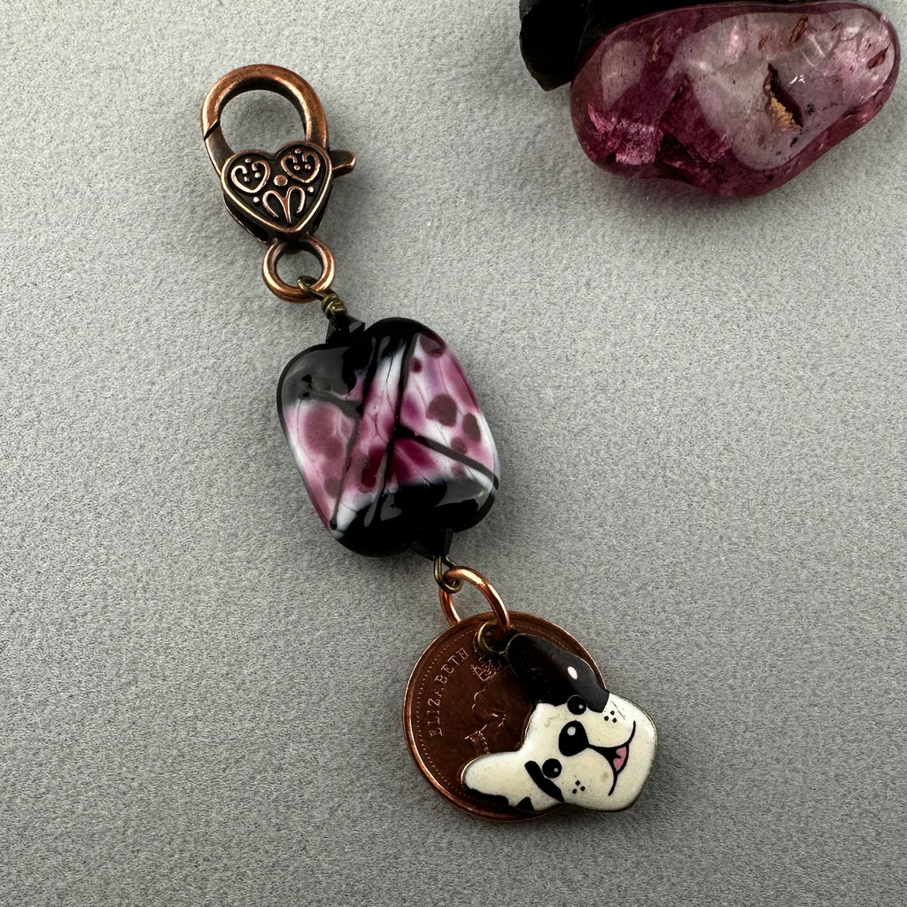 LUCKY PENNY CHARM WITH HANDMADE GLASS BEAD AND DOG CHARM