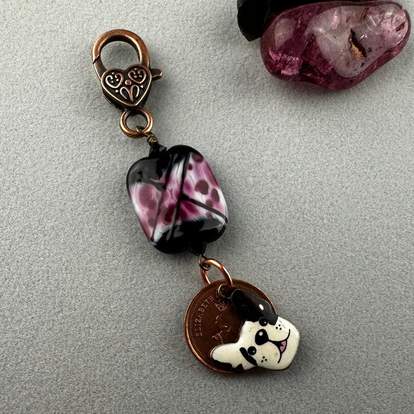 LUCKY PENNY CHARM WITH HANDMADE GLASS BEAD AND DOG CHARM