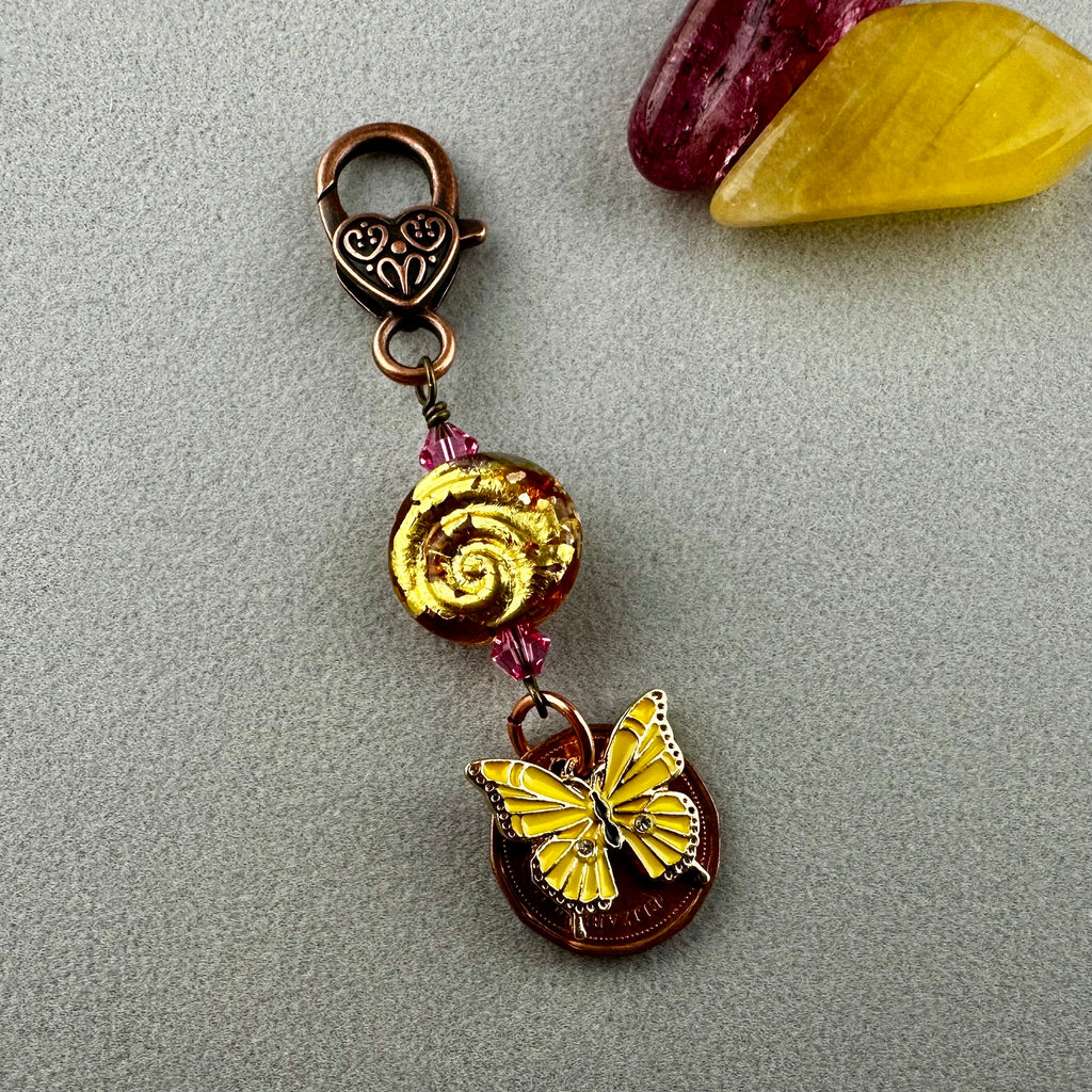 LUCKY PENNY CHARM WITH HANDMADE GLASS BEAD AND BUTTERFLY CHARM IV