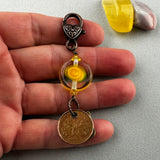 LUCKY PENNY CHARM WITH HANDMADE GLASS BEAD AND CAT CHARM IV