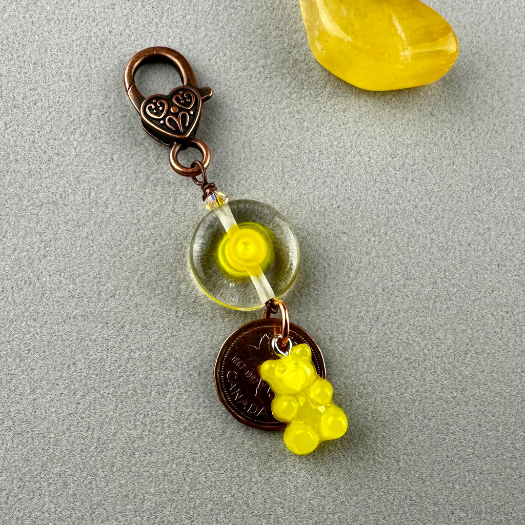 LUCKY PENNY CHARM WITH HANDMADE GLASS BEAD AND GUMMY BEAR CHARM II