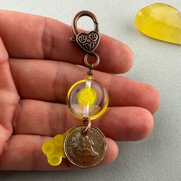 LUCKY PENNY CHARM WITH HANDMADE GLASS BEAD AND GUMMY BEAR CHARM II