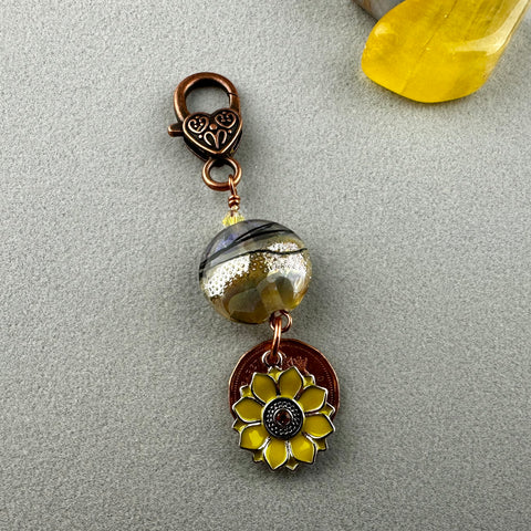 LUCKY PENNY CHARM WITH HANDMADE GLASS BEAD AND CAT CHARM V