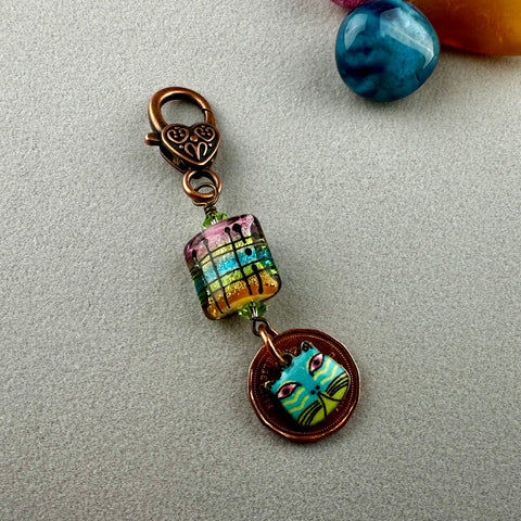 LUCKY PENNY CHARM WITH HANDMADE GLASS BEAD AND BUTTERFLY CHARM II