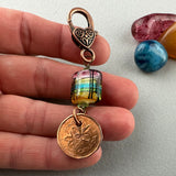 LUCKY PENNY CHARM WITH HANDMADE GLASS BEAD AND CAT CHARM V