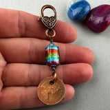LUCKY PENNY CHARM WITH HANDMADE GLASS BEAD AND CAT CHARM VI