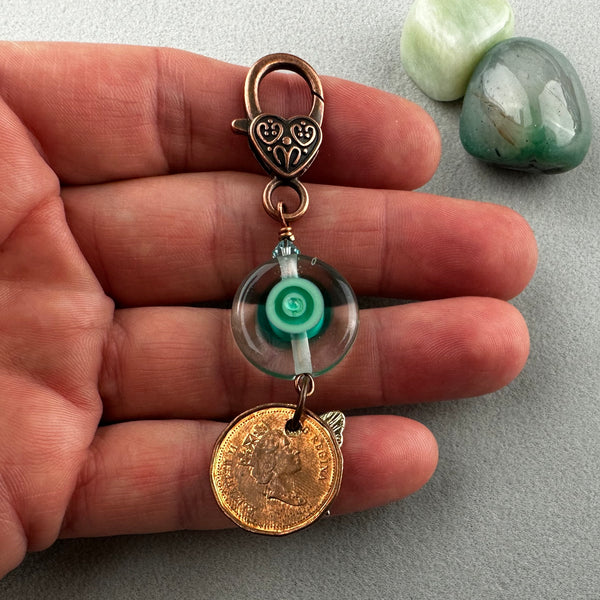 LUCKY PENNY CHARM WITH HANDMADE GLASS BEAD AND BUTTERFLY CHARM VI