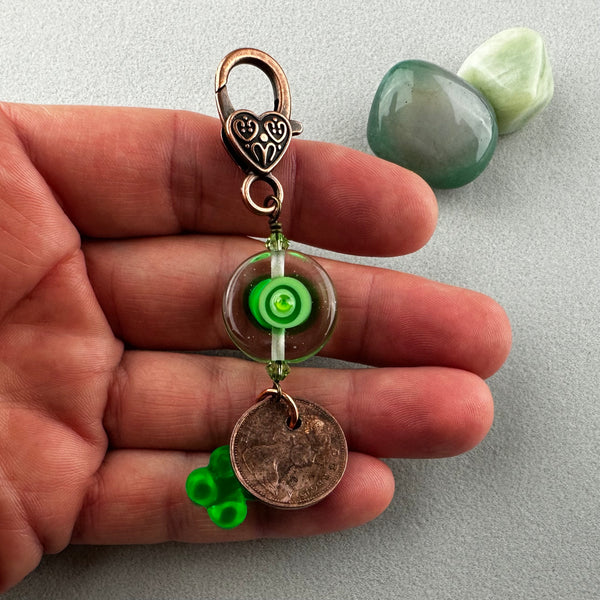 LUCKY PENNY CHARM WITH HANDMADE GLASS BEAD AND GUMMY BEAR CHARM III