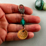 LUCKY PENNY CHARM WITH HANDMADE GLASS BEAD AND CAT CHARM VII