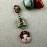 LUCKY PENNY CHARM WITH HANDMADE GLASS BEAD AND CAT CHARM VIII