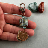 LUCKY PENNY CHARM WITH HANDMADE GLASS BEAD AND CAT CHARM VIII