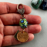 LUCKY PENNY CHARM WITH HANDMADE GLASS BEAD AND CAT CHARM IX