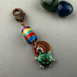 LUCKY PENNY CHARM WITH HANDMADE GLASS BEAD AND TURTLE