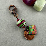 LUCKY PENNY CHARM WITH HANDMADE GLASS BEAD AND CAT CHARM X
