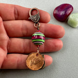 LUCKY PENNY CHARM WITH HANDMADE GLASS BEAD AND CAT CHARM X