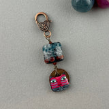 LUCKY PENNY CHARM WITH HANDMADE GLASS BEAD AND CAT CHARM XIV