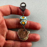 LUCKY PENNY CHARM WITH HANDMADE GLASS BEAD AND CAT CHARM XII