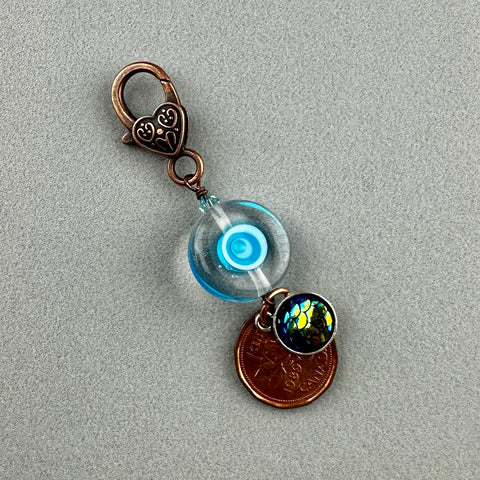 LUCKY PENNY CHARM WITH HANDMADE GLASS BEAD AND MERMAID CHARM II