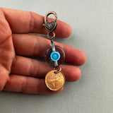 LUCKY PENNY CHARM WITH HANDMADE GLASS BEAD AND MERMAID CHARM