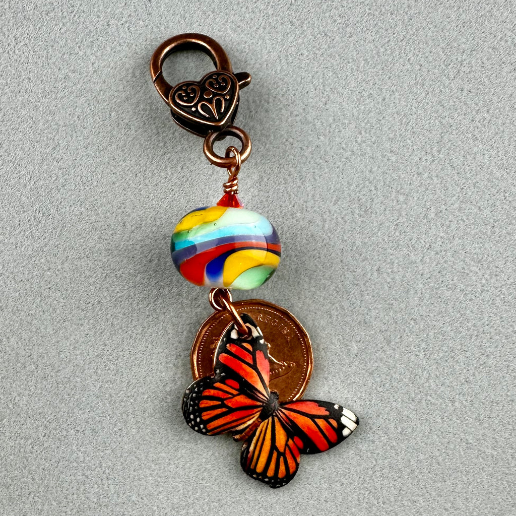 LUCKY PENNY CHARM WITH HANDMADE GLASS BEAD AND BUTTERFLY CHARM VII