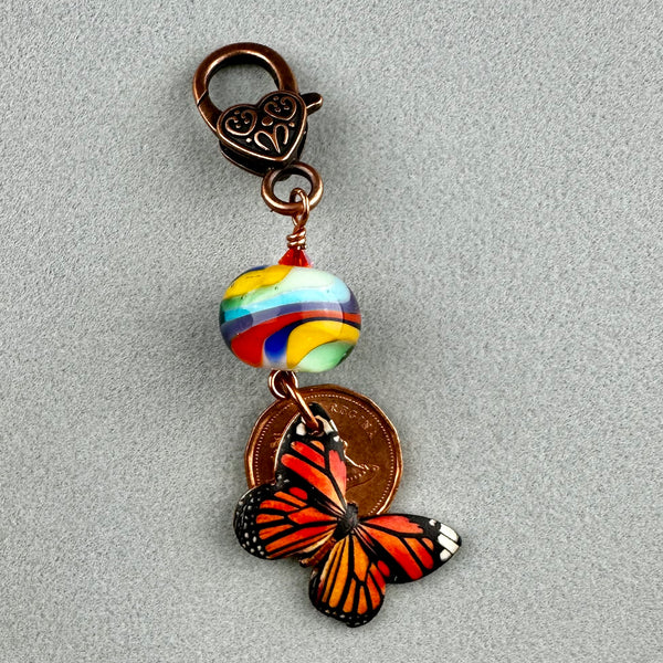 LUCKY PENNY CHARM WITH HANDMADE GLASS BEAD AND BUTTERFLY CHARM VII