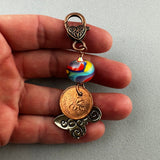 LUCKY PENNY CHARM WITH HANDMADE GLASS BEAD AND BUTTERFLY CHARM VII