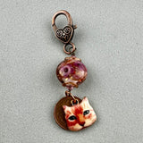 LUCKY PENNY CHARM WITH HANDMADE GLASS BEAD AND CAT CHARM XI