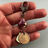 LUCKY PENNY CHARM WITH HANDMADE GLASS BEAD AND CAT CHARM XI