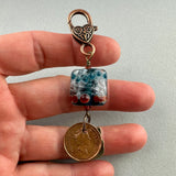 LUCKY PENNY CHARM WITH HANDMADE GLASS BEAD AND CAT CHARM XIV