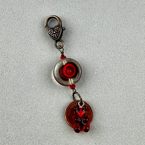 LUCKY PENNY CHARM WITH HANDMADE GLASS BEAD AND GUMMY BEAR CHARM IV