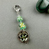LUCKY SILVER CHARM DROP WITH HANDMADE GLASS BEADS AND FOUR LEAF CLOVER