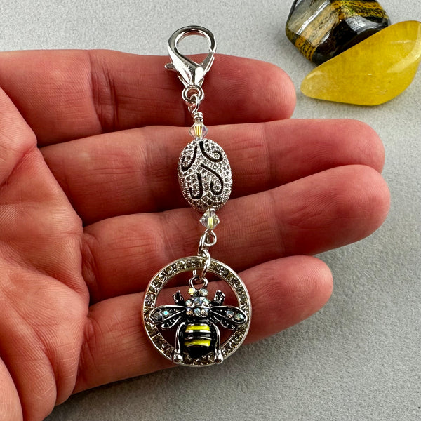 LUCKY SILVER CHARM DROP WITH A SPARKLY BEAD AND BEE CHARM