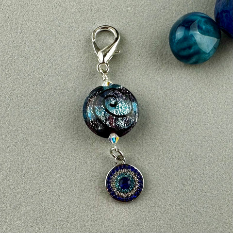 LUCKY PENNY CHARM WITH HANDMADE GLASS BEAD AND CAT CHARM X