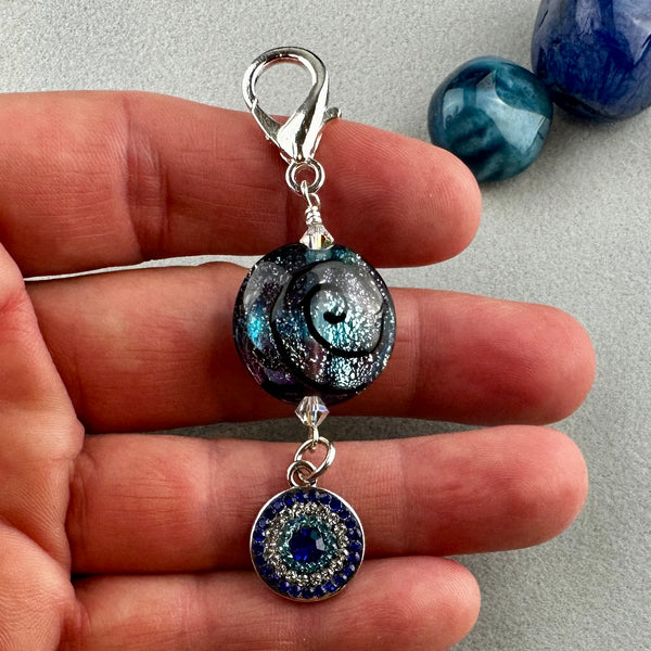 LUCKY SILVER CHARM DROP WITH A HANDMADE GLASS BEAD AND A EVIL EYE CHARM II