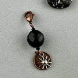 LUCKY PENNY CHARM WITH FACETED BLACK BALL AND SILVER SUN CHARM