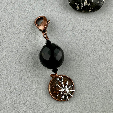 LUCKY SILVER CHARM DROP WITH HANDMADE GLASS BEADS AND FOUR LEAF CLOVER