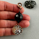 LUCKY PENNY CHARM WITH FACETED BLACK BALL AND SILVER SUN CHARM